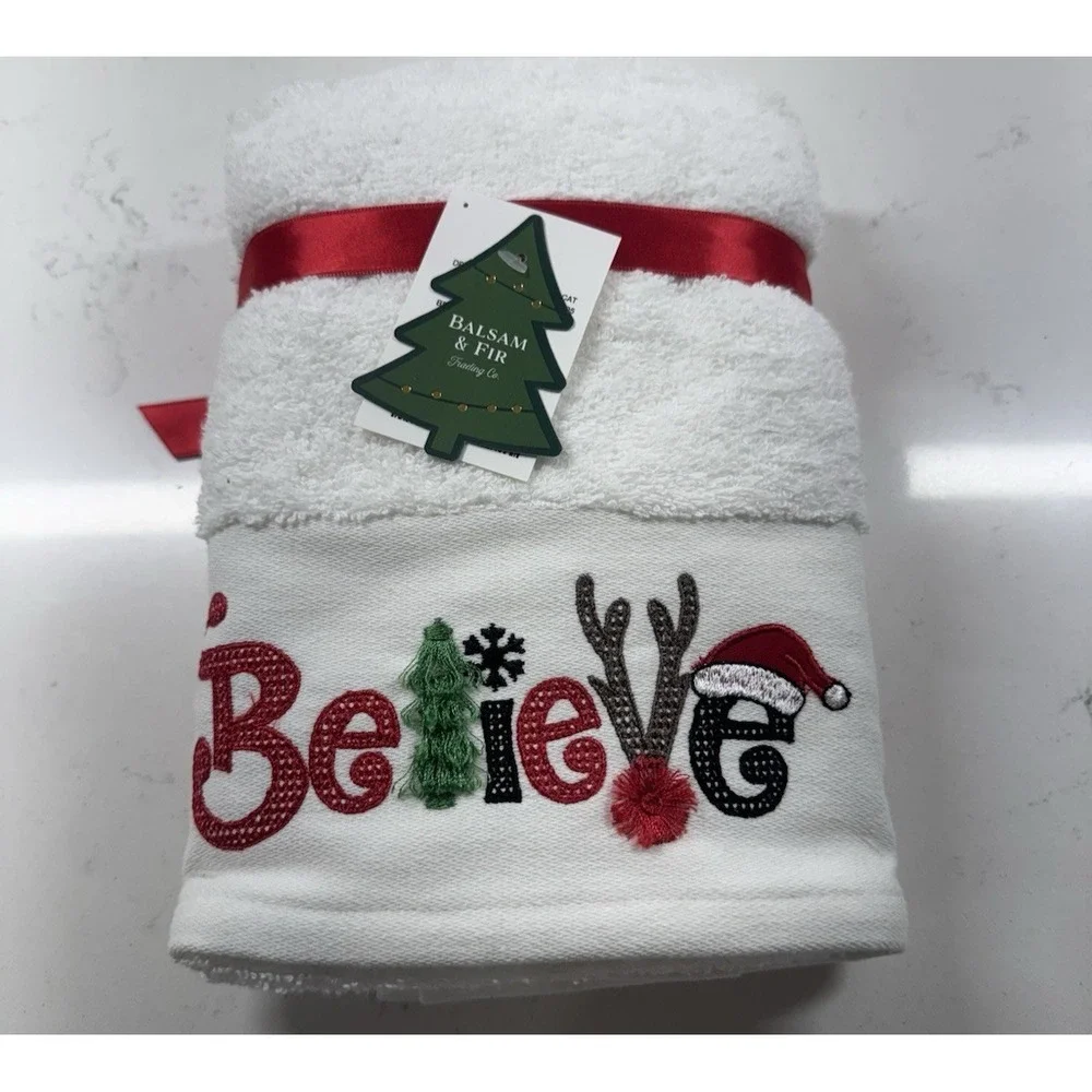 Balsam & Fir BELIEVE Christmas Towel Santa Tree Holiday Bathroom Kitchen NEW - Picture 4 of 7